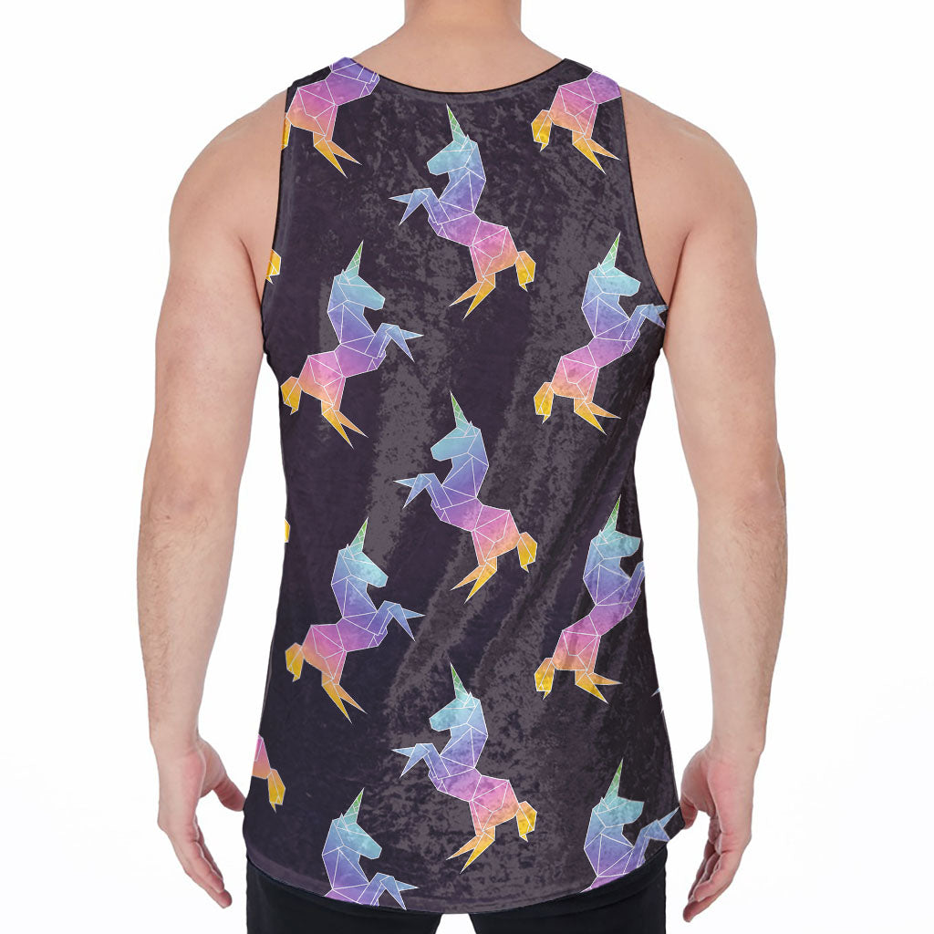 Rainbow Origami Unicorn Pattern Print Men's Velvet Tank Top