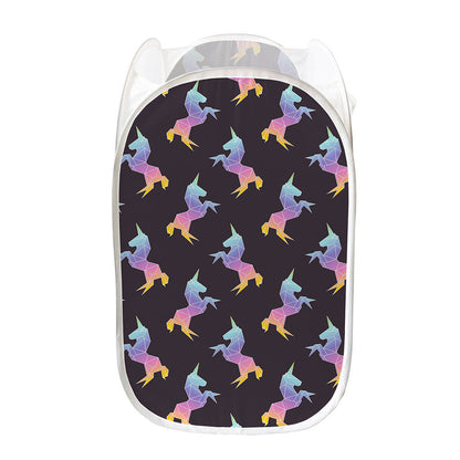 Rainbow Origami Unicorn Pattern Print Mesh Laundry Hamper
