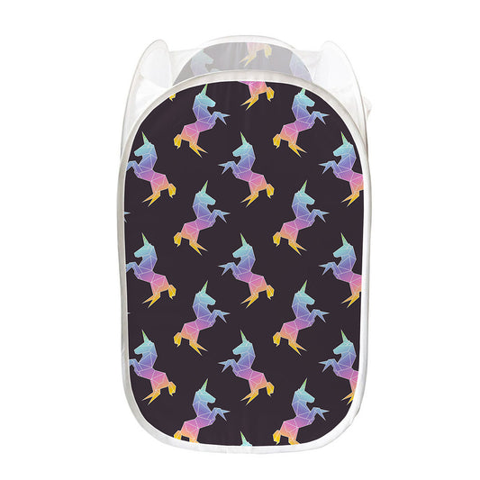 Rainbow Origami Unicorn Pattern Print Mesh Laundry Hamper