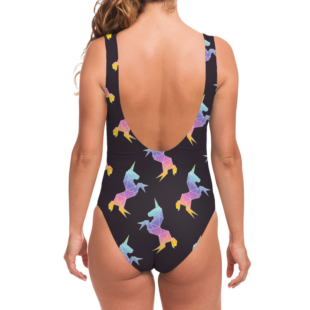 Rainbow Origami Unicorn Pattern Print One Piece Swimsuit