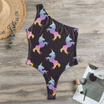 Rainbow Origami Unicorn Pattern Print One Shoulder Bodysuit