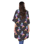 Rainbow Origami Unicorn Pattern Print Open Front Beach Cover Up
