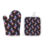 Rainbow Origami Unicorn Pattern Print Oven Mitt And Pot Holder Set
