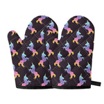 Rainbow Origami Unicorn Pattern Print Oven Mitts