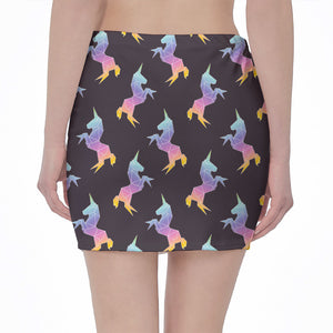 Rainbow Origami Unicorn Pattern Print Pencil Mini Skirt