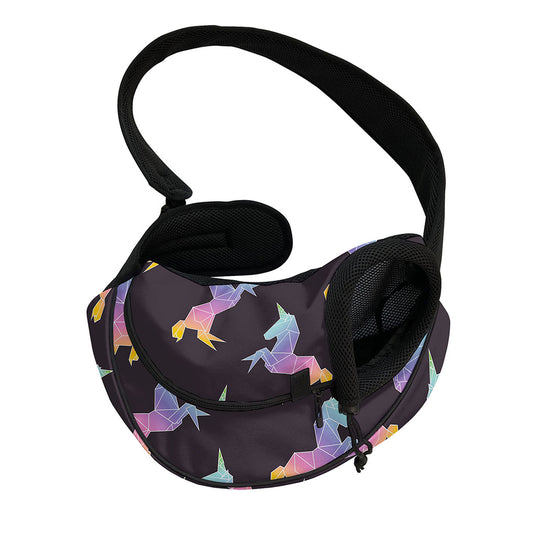 Rainbow Origami Unicorn Pattern Print Pet Sling Carrier