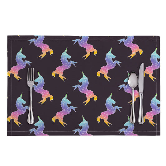 Rainbow Origami Unicorn Pattern Print Placemat