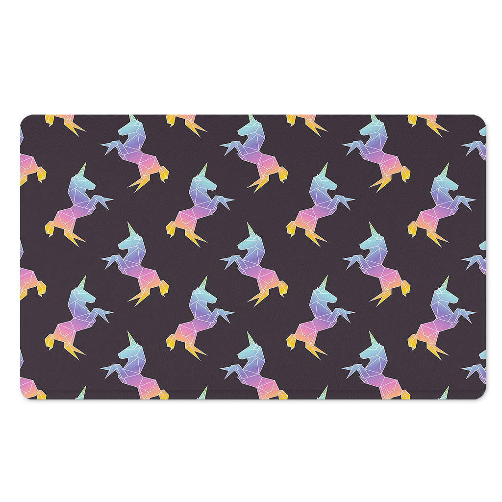 Rainbow Origami Unicorn Pattern Print Polyester Doormat