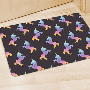 Rainbow Origami Unicorn Pattern Print Polyester Doormat