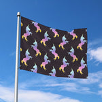 Rainbow Origami Unicorn Pattern Print Polyester Flag