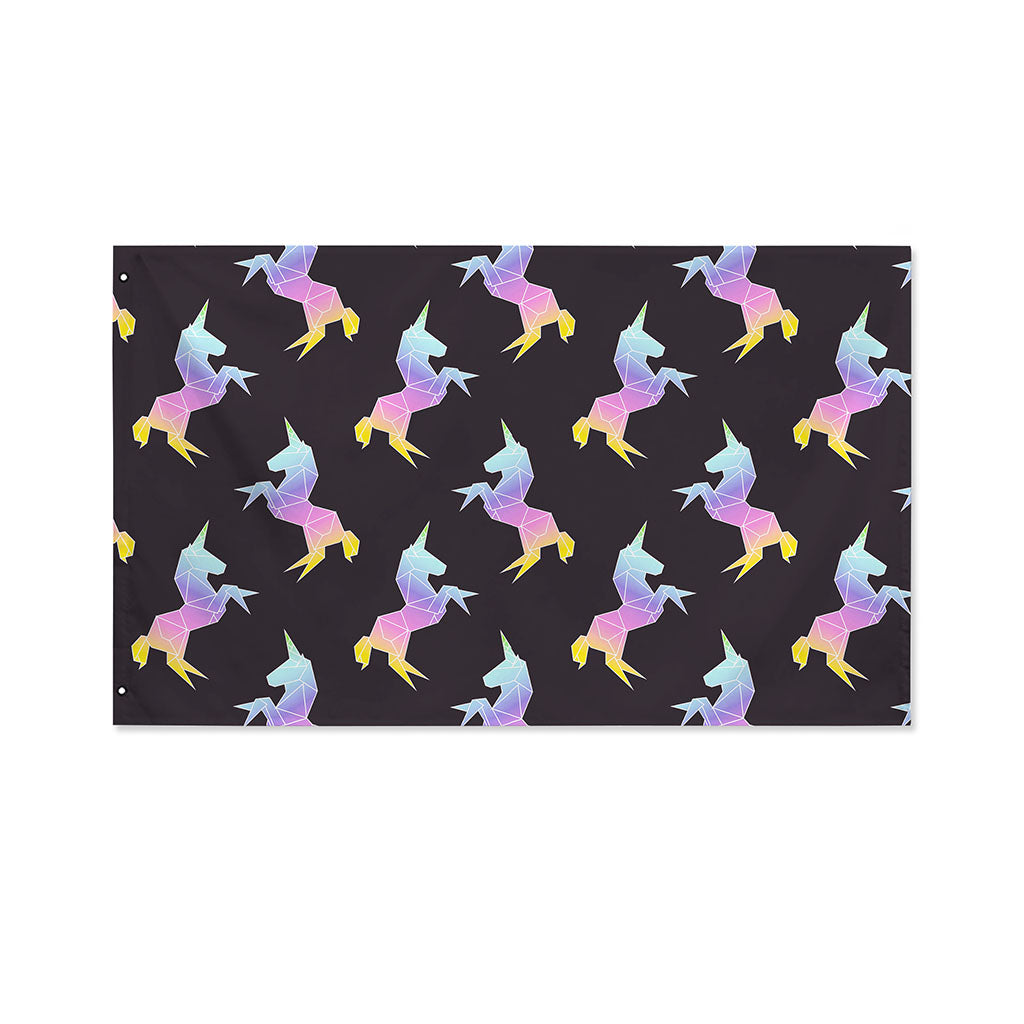 Rainbow Origami Unicorn Pattern Print Polyester Flag