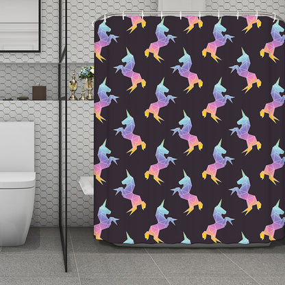Rainbow Origami Unicorn Pattern Print Polyester Shower Curtain