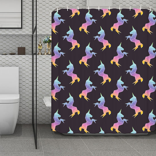 Rainbow Origami Unicorn Pattern Print Polyester Shower Curtain