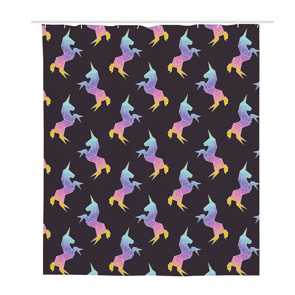 Rainbow Origami Unicorn Pattern Print Polyester Shower Curtain
