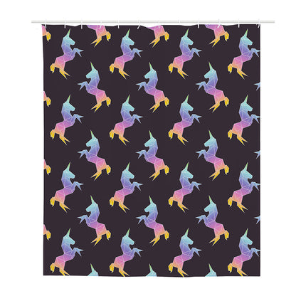 Rainbow Origami Unicorn Pattern Print Polyester Shower Curtain