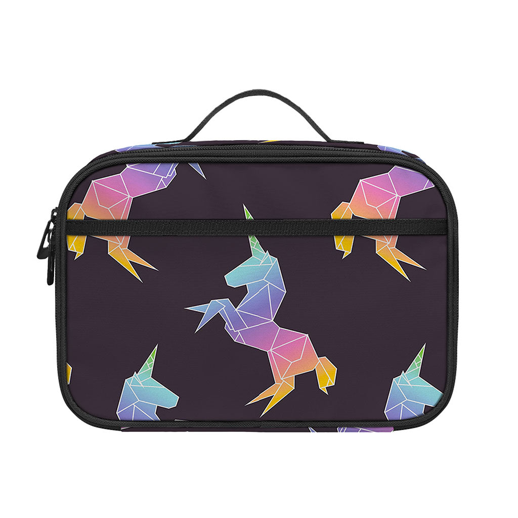 Rainbow Origami Unicorn Pattern Print Portable Lunch Bag