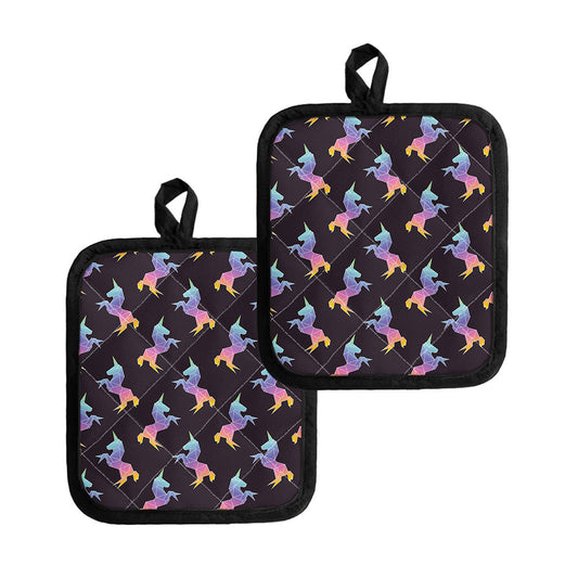 Rainbow Origami Unicorn Pattern Print Pot Holders