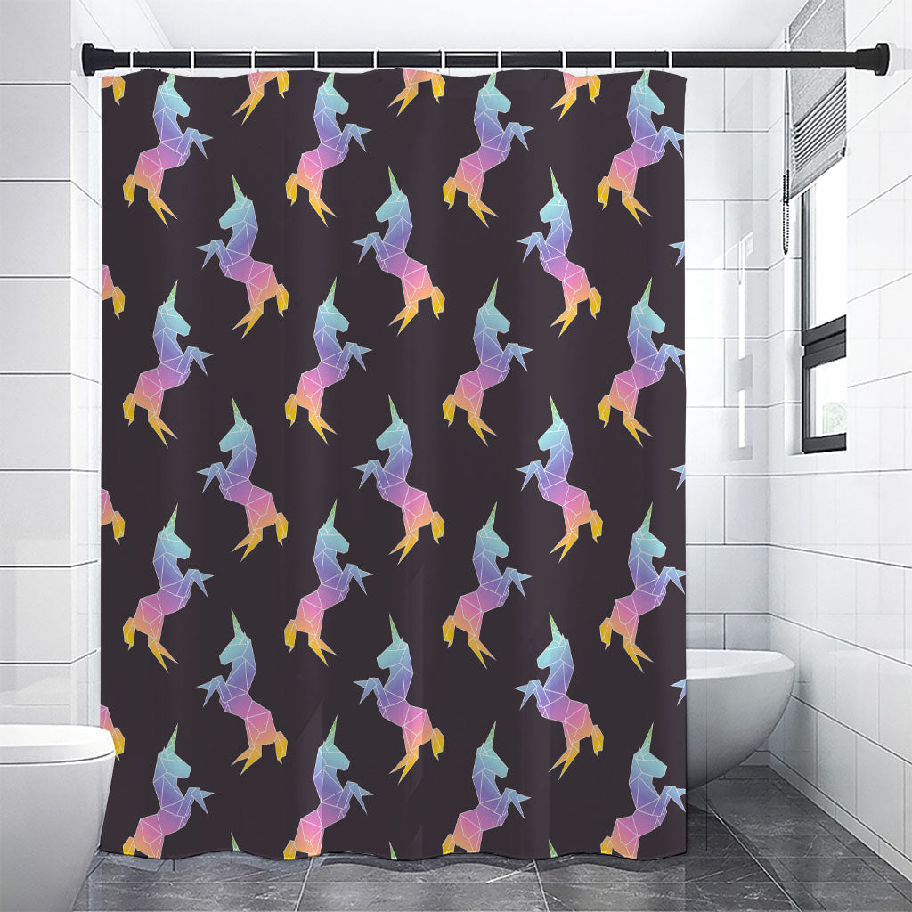 Rainbow Origami Unicorn Pattern Print Premium Shower Curtain