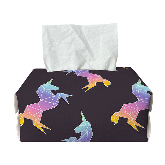 Rainbow Origami Unicorn Pattern Print Rectangle Tissue Box Cover