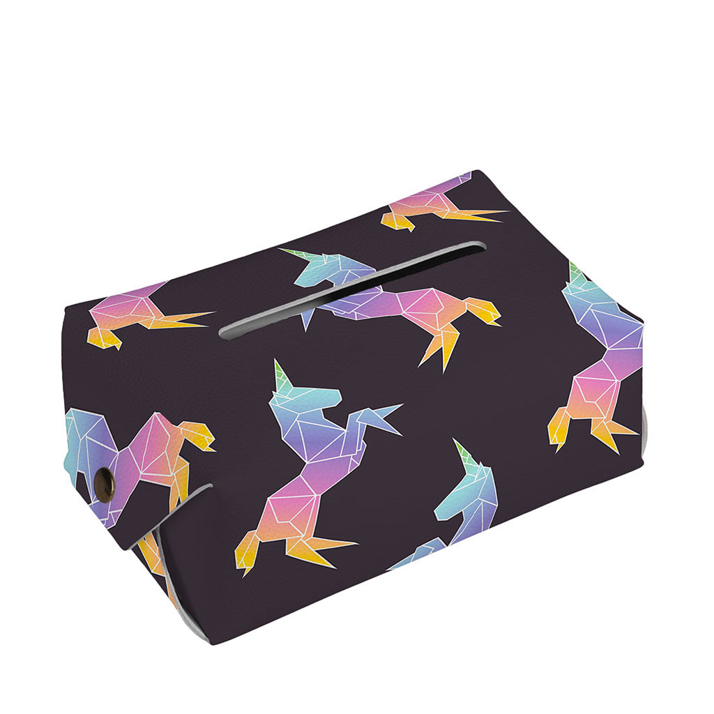 Rainbow Origami Unicorn Pattern Print Rectangle Tissue Box Cover