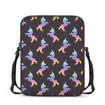 Rainbow Origami Unicorn Pattern Print Rectangular Crossbody Bag