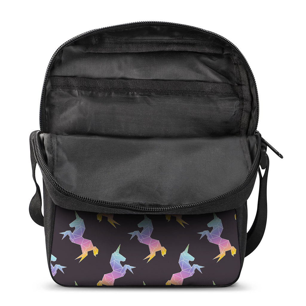 Rainbow Origami Unicorn Pattern Print Rectangular Crossbody Bag