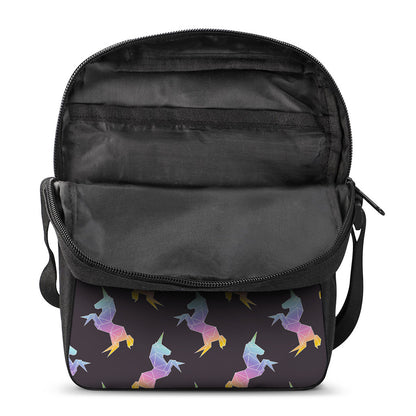 Rainbow Origami Unicorn Pattern Print Rectangular Crossbody Bag