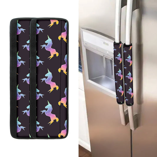 Rainbow Origami Unicorn Pattern Print Refrigerator Handle Covers