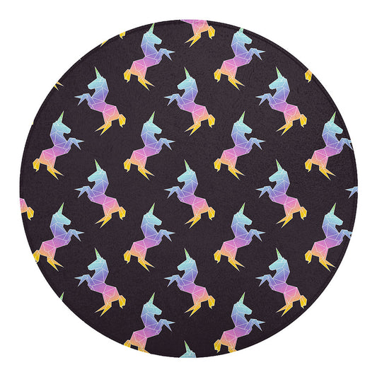 Rainbow Origami Unicorn Pattern Print Round Blanket
