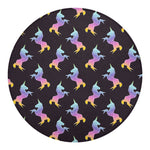 Rainbow Origami Unicorn Pattern Print Round Blanket