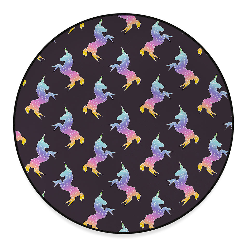 Rainbow Origami Unicorn Pattern Print Round Floor Mat