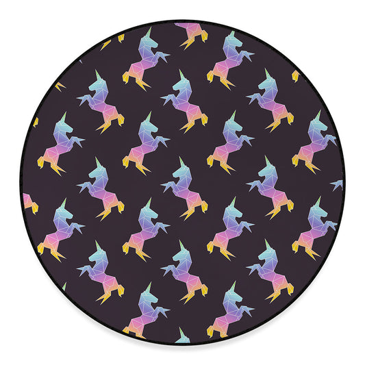Rainbow Origami Unicorn Pattern Print Round Floor Mat