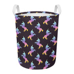 Rainbow Origami Unicorn Pattern Print Round Laundry Basket