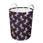 Rainbow Origami Unicorn Pattern Print Round Laundry Basket