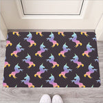 Rainbow Origami Unicorn Pattern Print Rubber Doormat