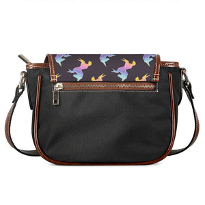 Rainbow Origami Unicorn Pattern Print Saddle Bag