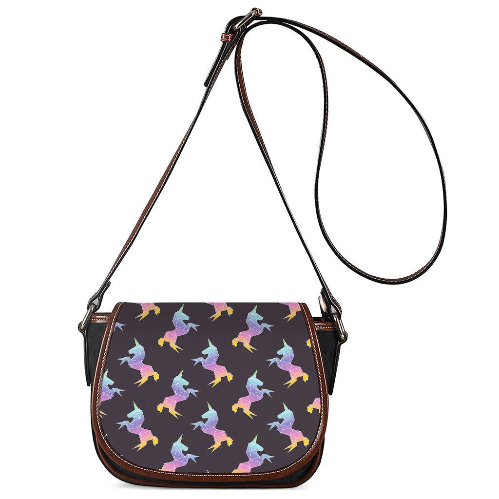 Rainbow Origami Unicorn Pattern Print Saddle Bag