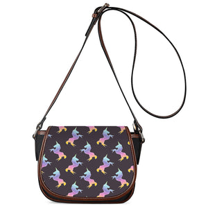 Rainbow Origami Unicorn Pattern Print Saddle Bag