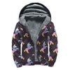 Rainbow Origami Unicorn Pattern Print Sherpa Lined Zip Up Hoodie