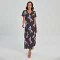 Rainbow Origami Unicorn Pattern Print Short Sleeve Maxi Dress
