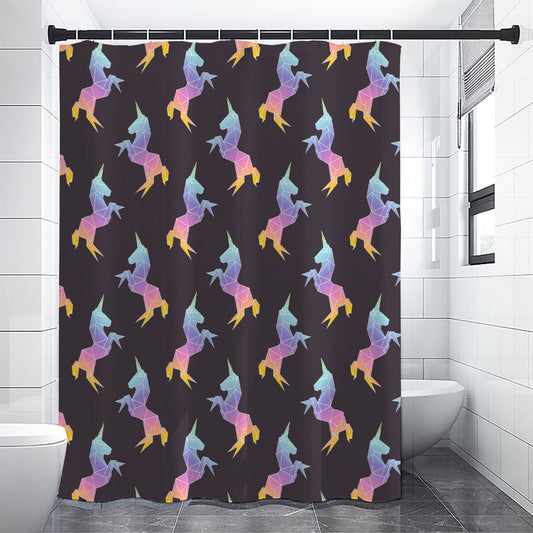 Rainbow Origami Unicorn Pattern Print Shower Curtain