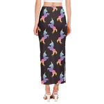 Rainbow Origami Unicorn Pattern Print Side Slit Maxi Skirt