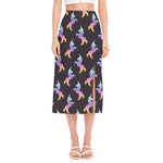 Rainbow Origami Unicorn Pattern Print Side Slit Midi Skirt