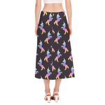 Rainbow Origami Unicorn Pattern Print Side Slit Midi Skirt