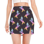 Rainbow Origami Unicorn Pattern Print Side Slit Mini Skirt