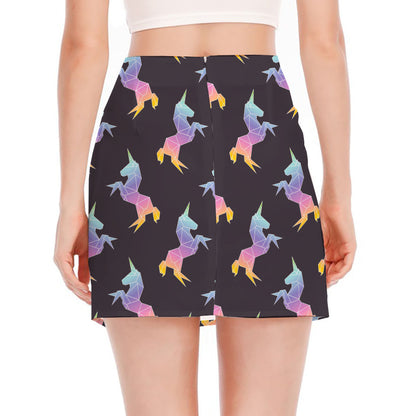 Rainbow Origami Unicorn Pattern Print Side Slit Mini Skirt