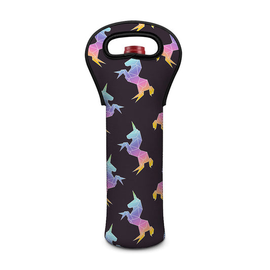 Rainbow Origami Unicorn Pattern Print Single Neoprene Wine Tote
