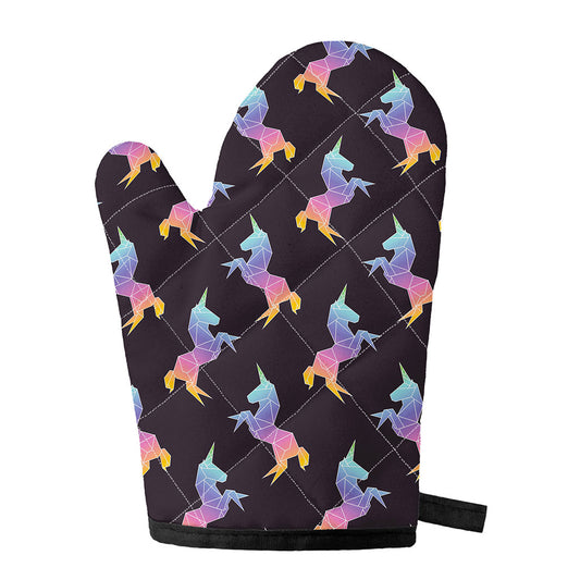 Rainbow Origami Unicorn Pattern Print Single Oven Mitt