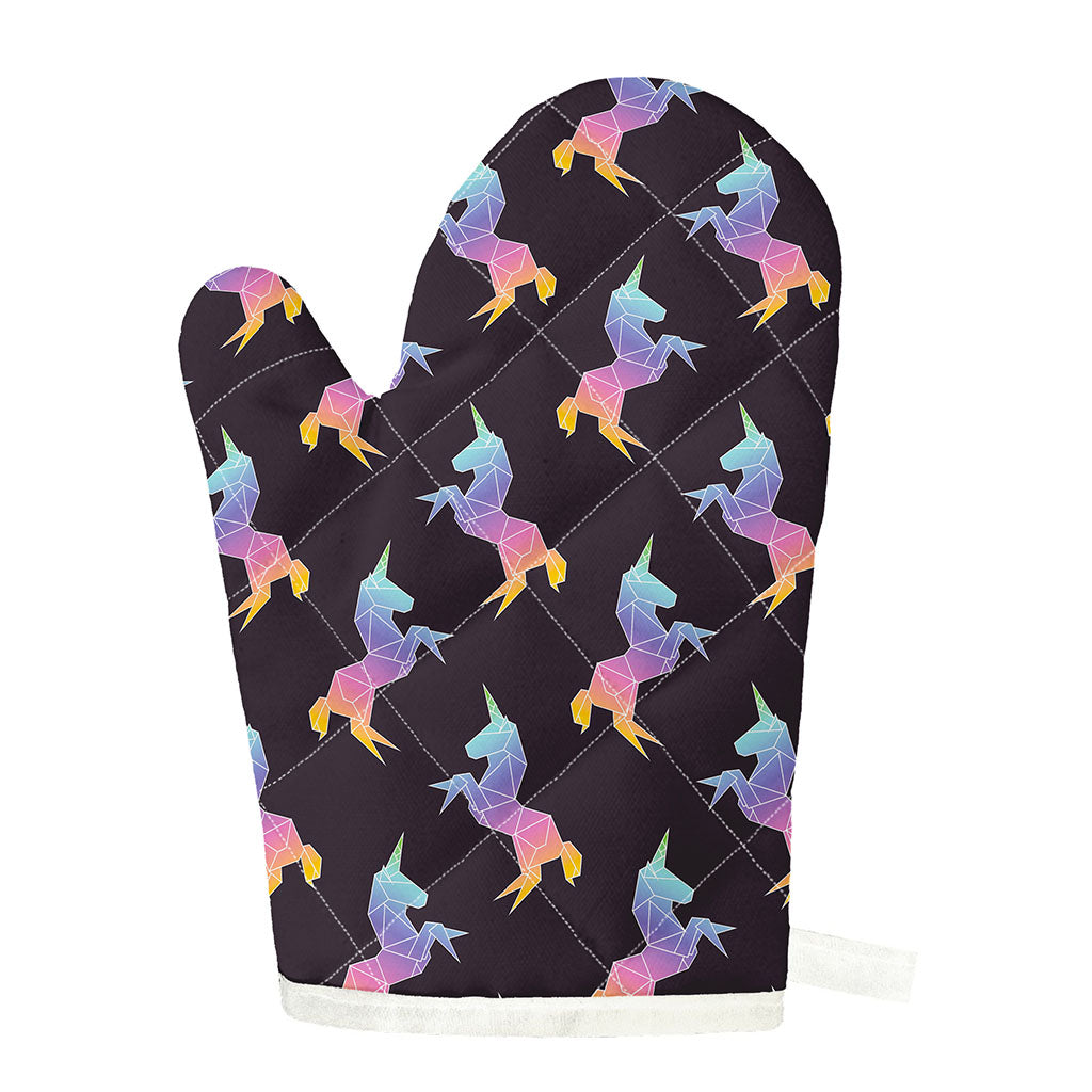 Rainbow Origami Unicorn Pattern Print Single Oven Mitt