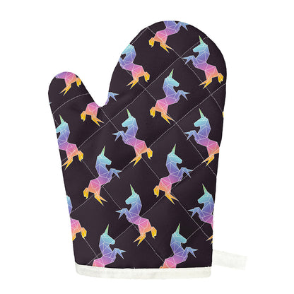 Rainbow Origami Unicorn Pattern Print Single Oven Mitt